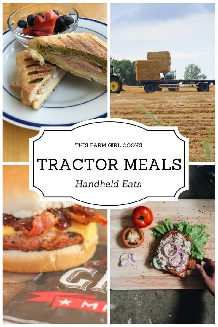 a collage of photos with the words tractor meals and pictures of farm equipment in them