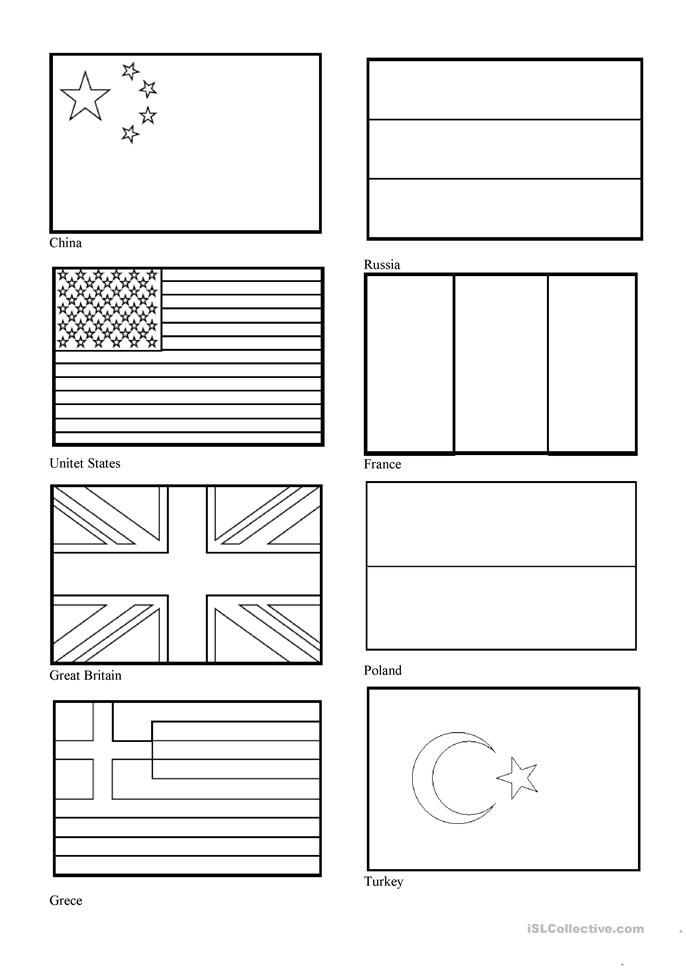 the flags of different countries are shown in this worksheet