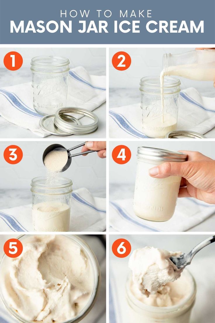 instructions for how to make mason jar ice cream with pictures and text overlays