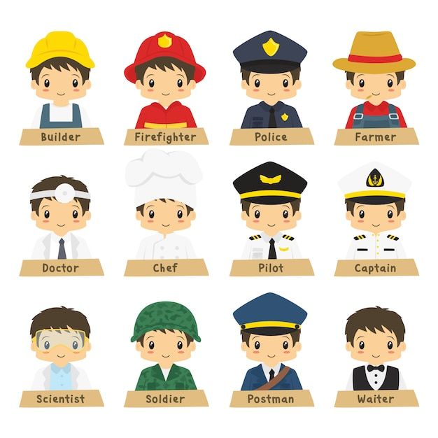 the different types of people in their uniforms and name tags for each individual person's body