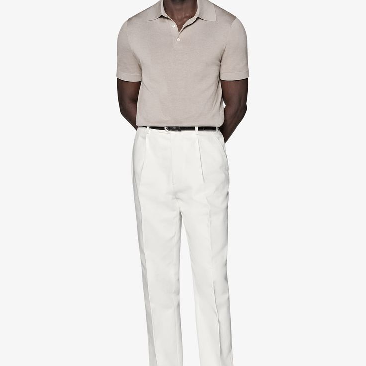 Elevate your ensemble with these high-rise, regular-fit pants in a subtle off-white, featuring a refined single pleat, secure button and hook closure, and sharp straight leg cut. Classic White Bottoms For Summer, Chic White Bottoms With Straight Hem, Elegant White Dress Pants With Straight Hem, Classic White Summer Bottoms, White Fitted Tapered Leg Pants, Fitted White Tapered Leg Pants, White Fitted Tapered Leg Dress Pants, Fitted White Tapered Leg Dress Pants, Classic White Dress Pants For Work