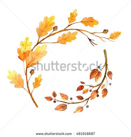 watercolor painting of autumn leaves and branches