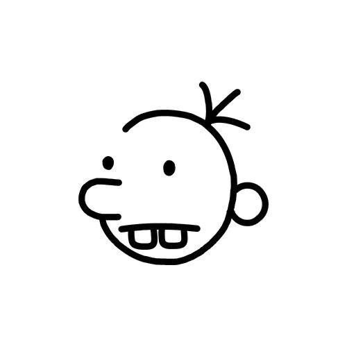 a black and white line drawing of a smiling face with big, open eyes on a white background