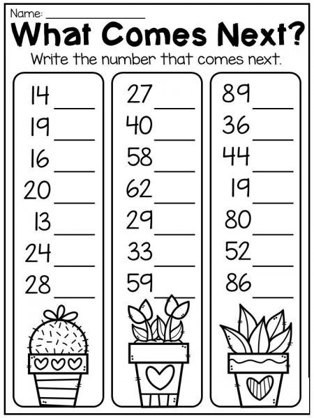 what comes next? worksheet for kids with numbers and plants in pots on them