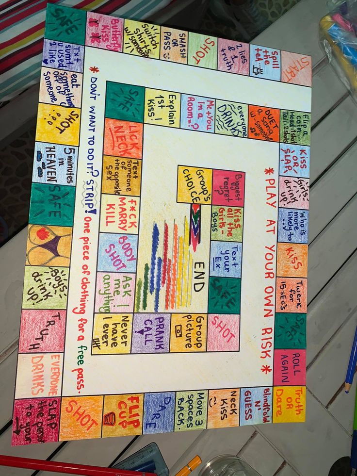 a game board with writing on it