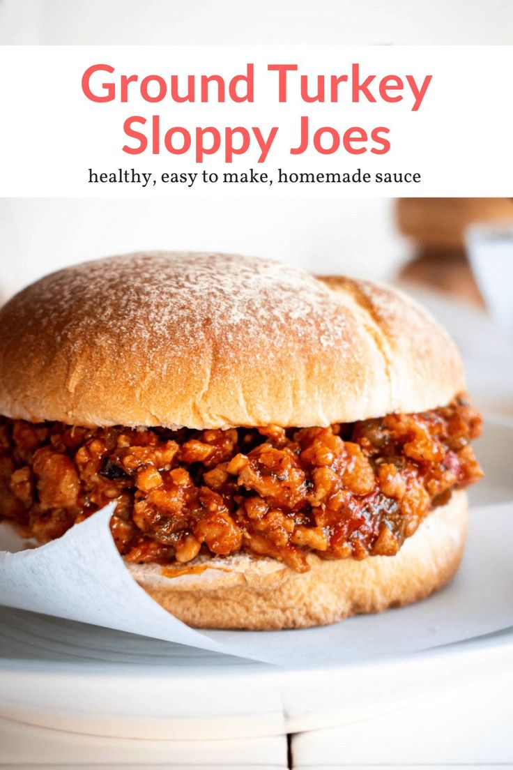 a sloppy joe sandwich sitting on top of a white plate