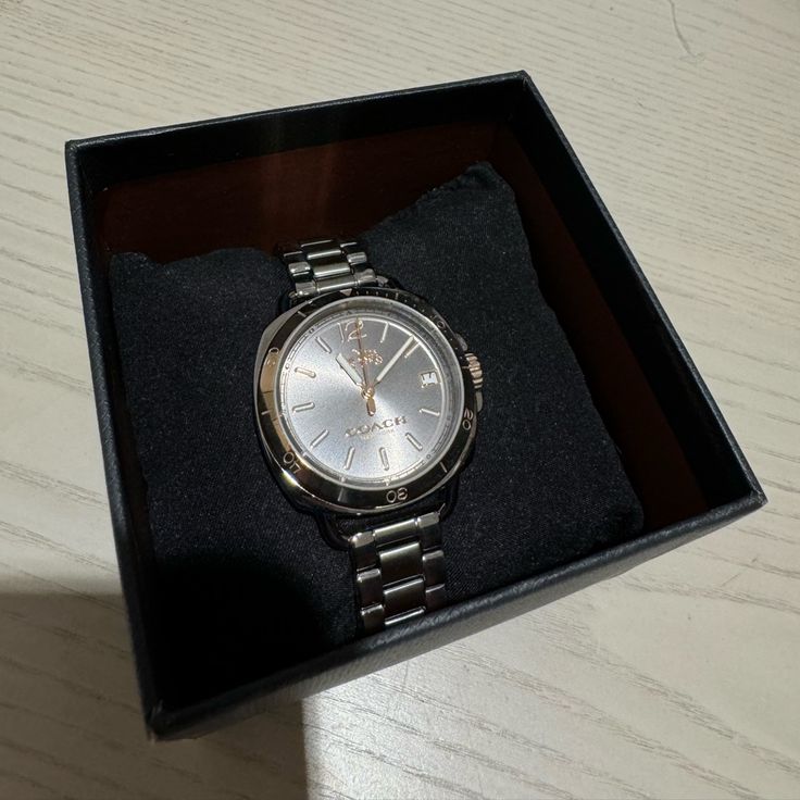 Nwt Perfect Condition Coach Watch Women’s Tatum Watch Coach Watch With Diamond Hour Markers, Coach Watches With Diamond Hour Markers And Round Dial, Luxury Coach Watches With Diamond Hour Markers, Luxury Coach Watch For Gift, Coach Analog Watch For Formal Occasions, Timeless Coach Watch Suitable For Gifting, Coach Analog Watches For Formal Occasions, Timeless Coach Watches As Gifts, Luxury Silver Coach Watch