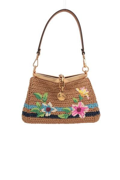 Etro's crossbody bag crafted in light brown synthetic raffia with floral embroidery on front. It features gold-tone hardware, metal fastening with chain embellished by a logoed medallion, removable handle and adjustable / removable strap. Light brown leather-lined interior. The design is completed by protective metal feet.Gender: WomenMaterial: DETAILS 100% VITELLO CORPO 100% VISCOSEColor: BrownMade in: ITProduct ID: WP1B0001AR212Y0412*Import tax/duty will be calculated at checkout (If applicabl Light Brown Leather, Top Designer Brands, High End Fashion, Floral Embroidery, Fashion Item, Light Brown, Brown Leather, Crossbody Bag, Tops Designs