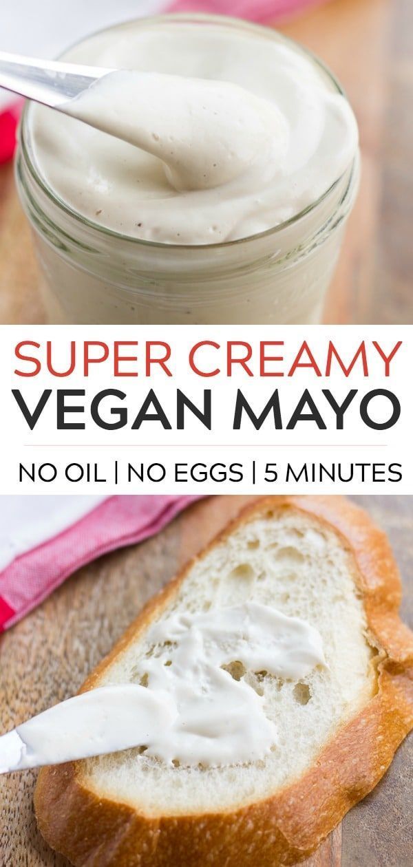 a loaf of bread with cream on top and the text super creamy vegan mayo