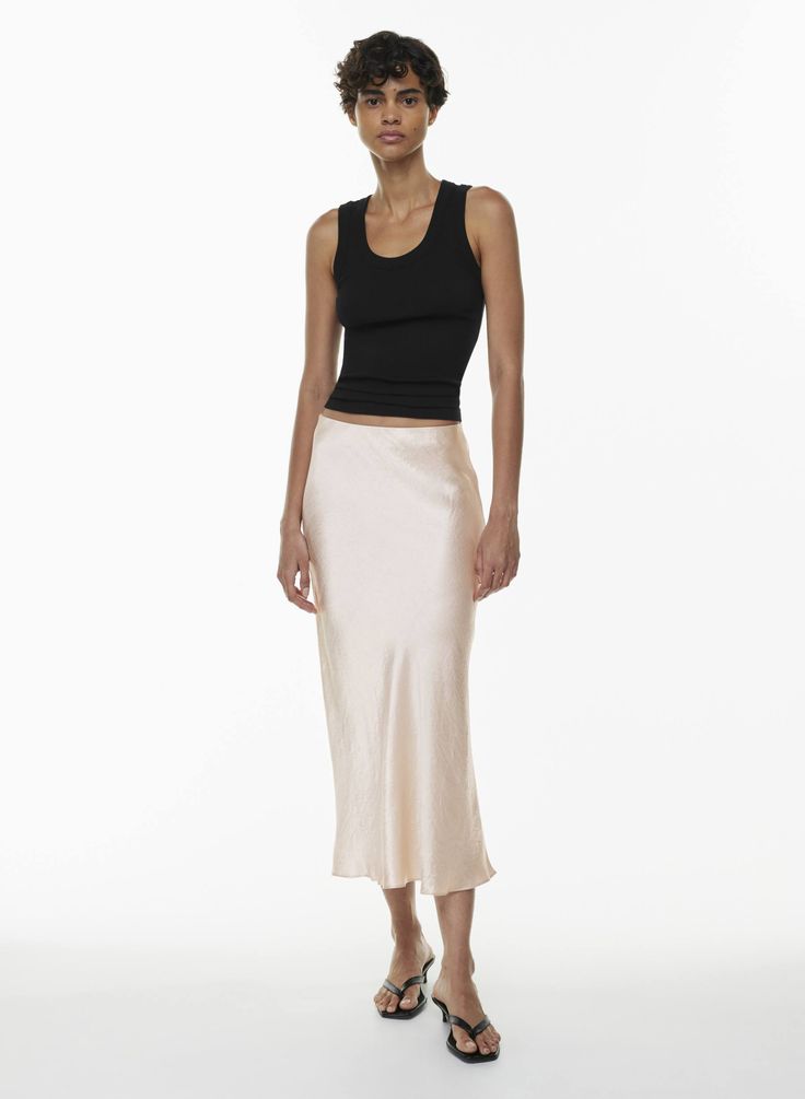 SLIP SATIN MAXI SKIRT Satin Bias Skirt, Aritzia Skirt, Bias Skirt, Satin Maxi Skirt, Fashion Newsletter, Twirl Skirt, Black Pleated Skirt, Aritzia Babaton, Blue Maxi