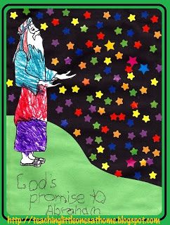 a child's drawing of a person standing in front of stars