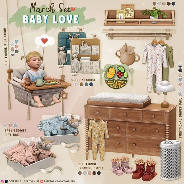 a baby's room with clothes, toys and other items