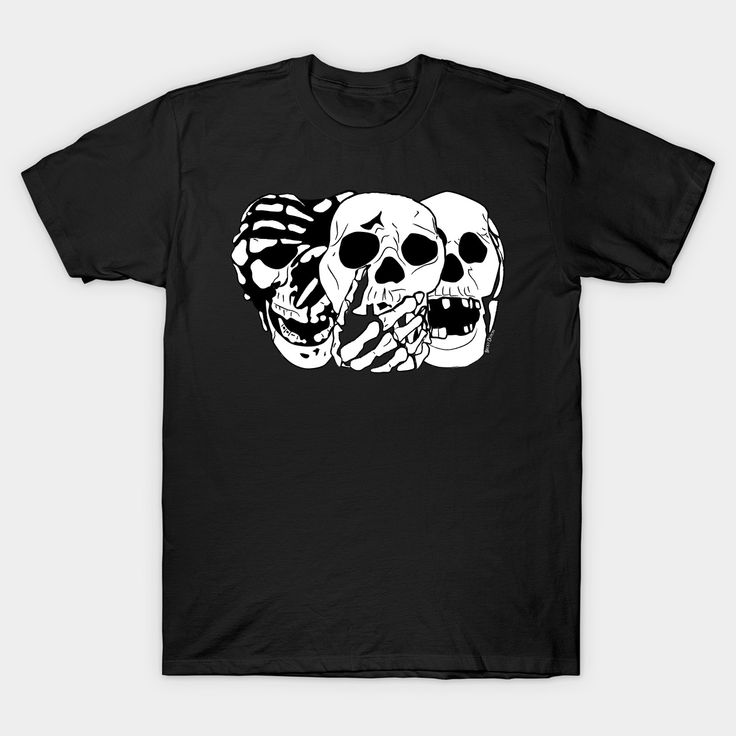 See No, Hear No, Speak No Skulls. -- Choose from our vast selection of Crewneck and V-Neck T-Shirts to match with your favorite design to make the perfect graphic T-Shirt. Pick your favorite: Classic, Boxy, Tri-Blend, V-Neck, or Premium. Customize your color! For men and women. White Pre-shrunk Punk T-shirt, Skull Screen Print Graphic Tee, Graphic Tee T-shirt With Skull Screen Print, Grunge Skull T-shirt Pre-shrunk, Black T-shirt With Skull Print For Fans, White Skull Graphic Print T-shirt, White Skull Print T-shirt For Fans, White Skull Shaped Grunge T-shirt, White Grunge T-shirt With Skull Design