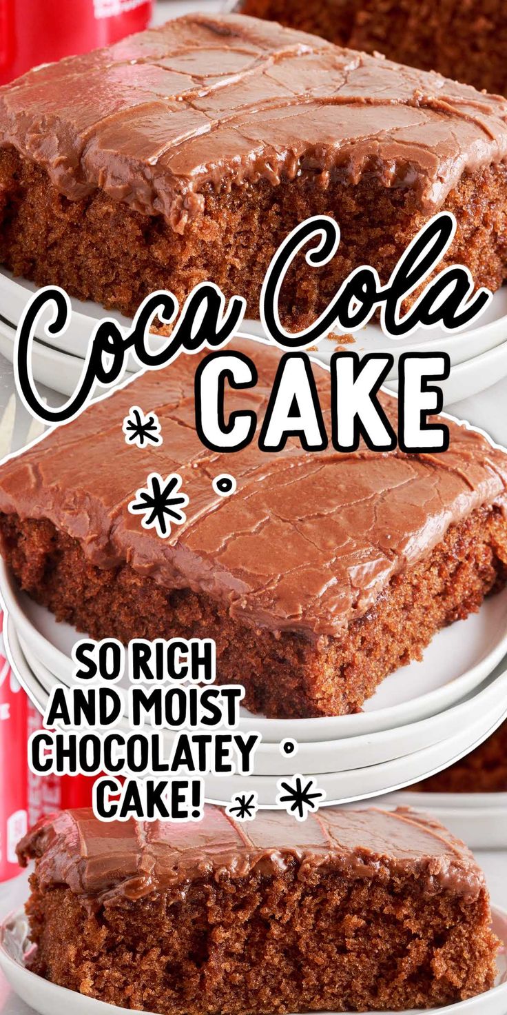 two pieces of chocolate cake sitting on top of each other with the title overlay