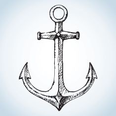 an anchor drawn in chalk on a blue background