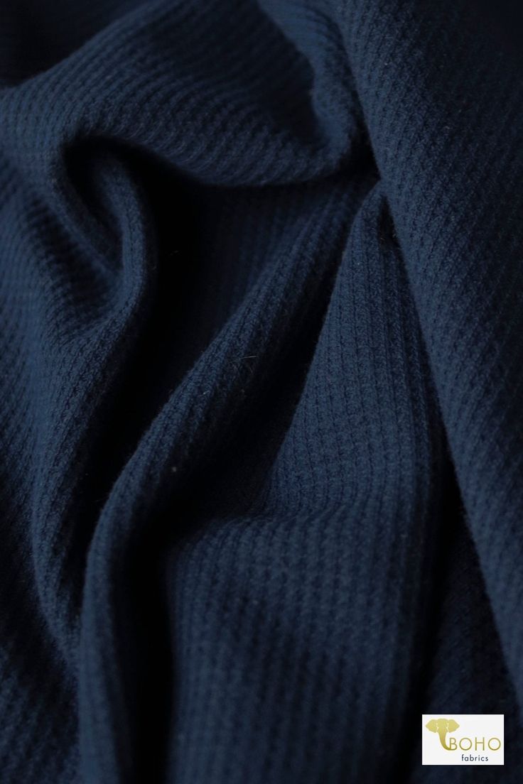 Dark Navy Blue, Thermal Knit - Boho Fabrics Waffle Knit Fabric Swatch, Blue Wool Fabric, Navy Blue Weighted Blanket, Indigo Fabric Texture, Boho Fabric, Dark Navy Blue, Organic Cotton Knit Fabric, Waffle Knit, Navy Blue