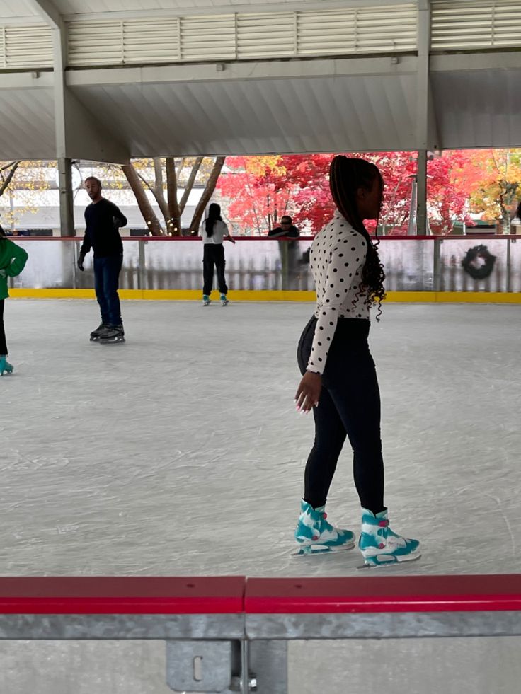 people skating on an ice rink in the winter