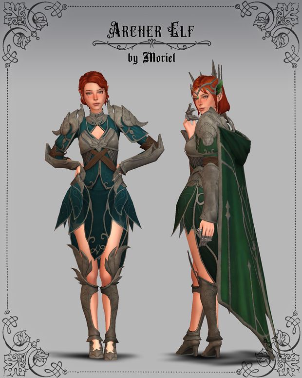 two women dressed in medieval clothing, one with red hair and the other wearing green