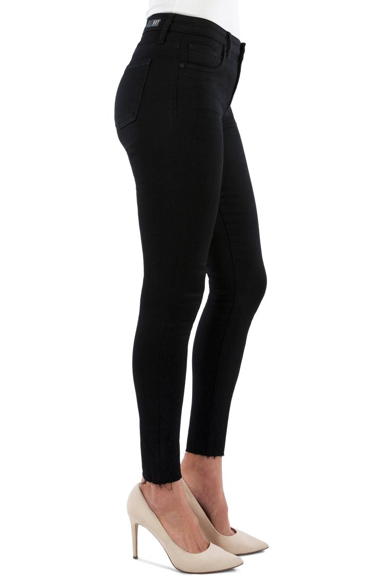 An inky black hue gives these sleek stretch skinnies super-versatile appeal. Style Name:Kut From The Kloth Donna High Waist Ankle Skinny Jeans. Style Number: 6054229. Black Mid-rise Leggings For Fall, Black Straight Leg Jeggings, Mid-rise Leggings For Fall, Black Tight Jeggings With Elastane, Black Fitted Jeans With Cropped Leg, Black Fitted Cropped Jeans, Fitted Black Cropped Jeans, Sleek High Rise Black Jeans, Sleek Black High Rise Jeans