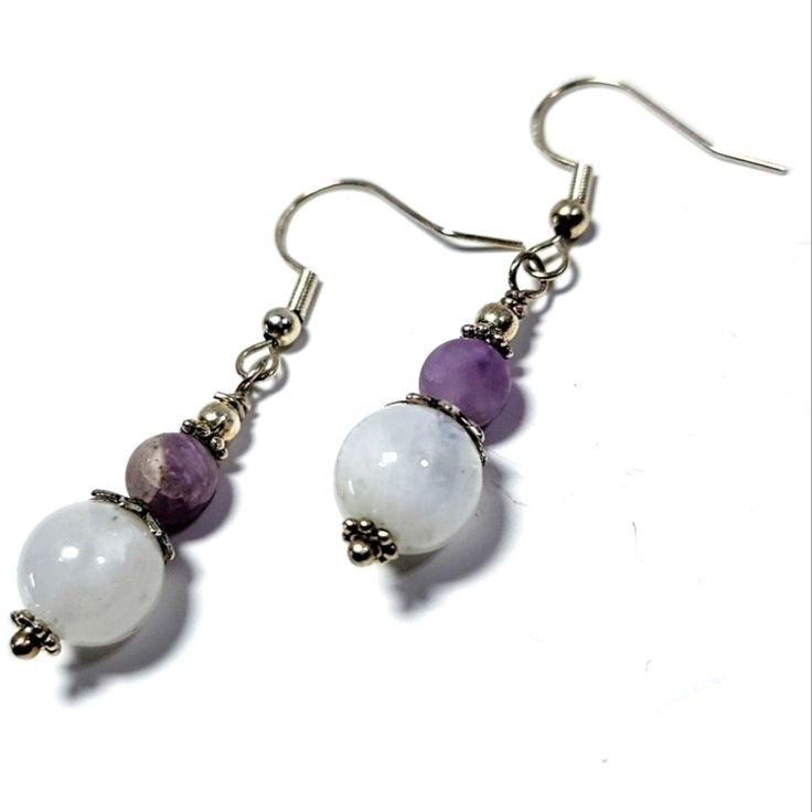 These Beautiful, Genuine Gemstone Earrings Are Handcrafted. Ear Are Wires .925 Silver (Marked). Drop 2.25" Approx. White Spiritual Dangle Earrings, Spiritual White Dangle Earrings, Nickel-free White Spiritual Jewelry, Spiritual Nickel-free White Jewelry, Spiritual White Nickel-free Jewelry, White Spiritual Jewelry With Matching Earrings, Elegant Earrings For Healing, White Jewelry With Natural Stones, Everyday White Jewelry With Natural Stones