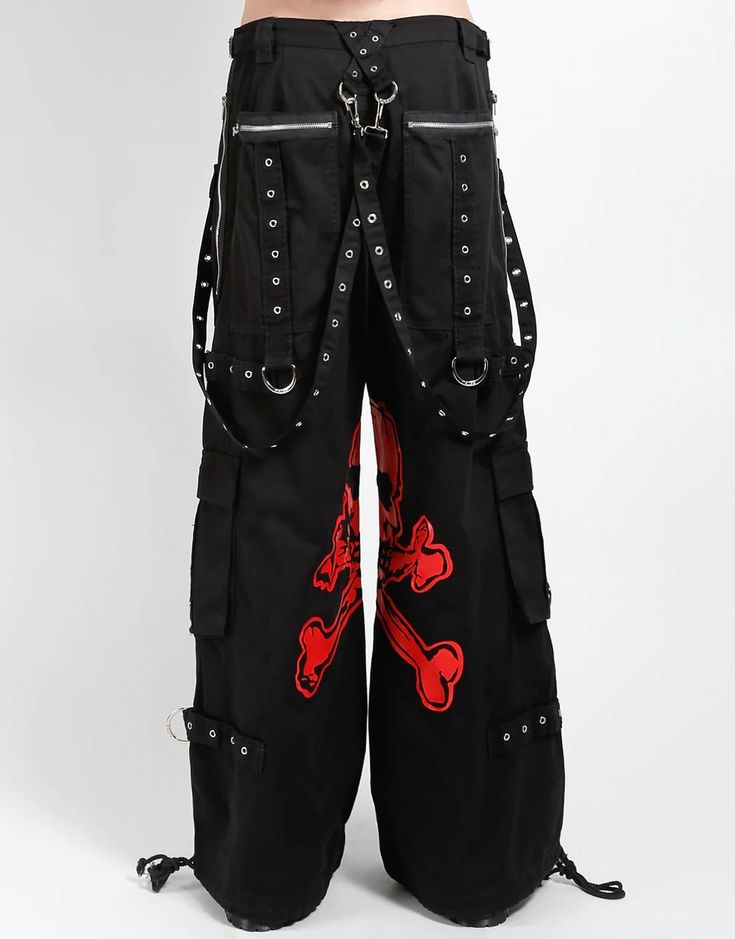 TRIPP NYC - MEGA SKULL PANT RED Skull Pant, Skull Pants, Red Skull, Bad To The Bone, Tripp Nyc, D Rings, Black Denim, Black Pants, Blue Denim