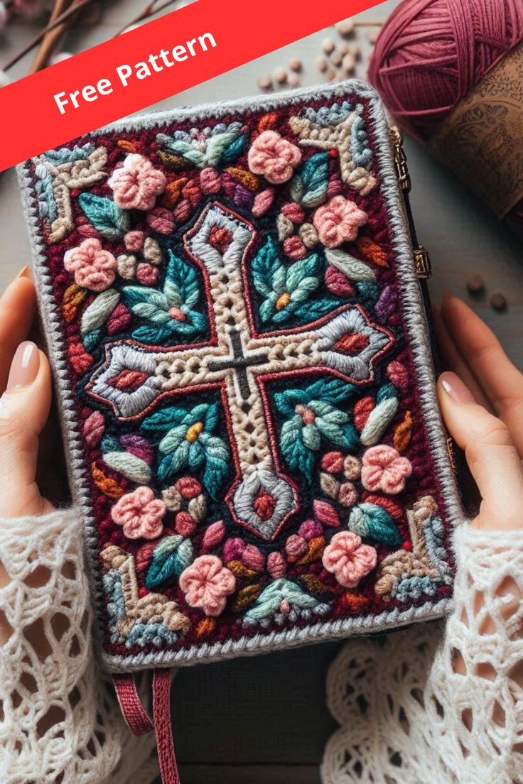 a woman is holding a small book with crocheted flowers on it and the title reads free pattern