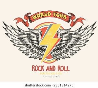 an emblem with wings, lightning and the words world tour rock and roll on it