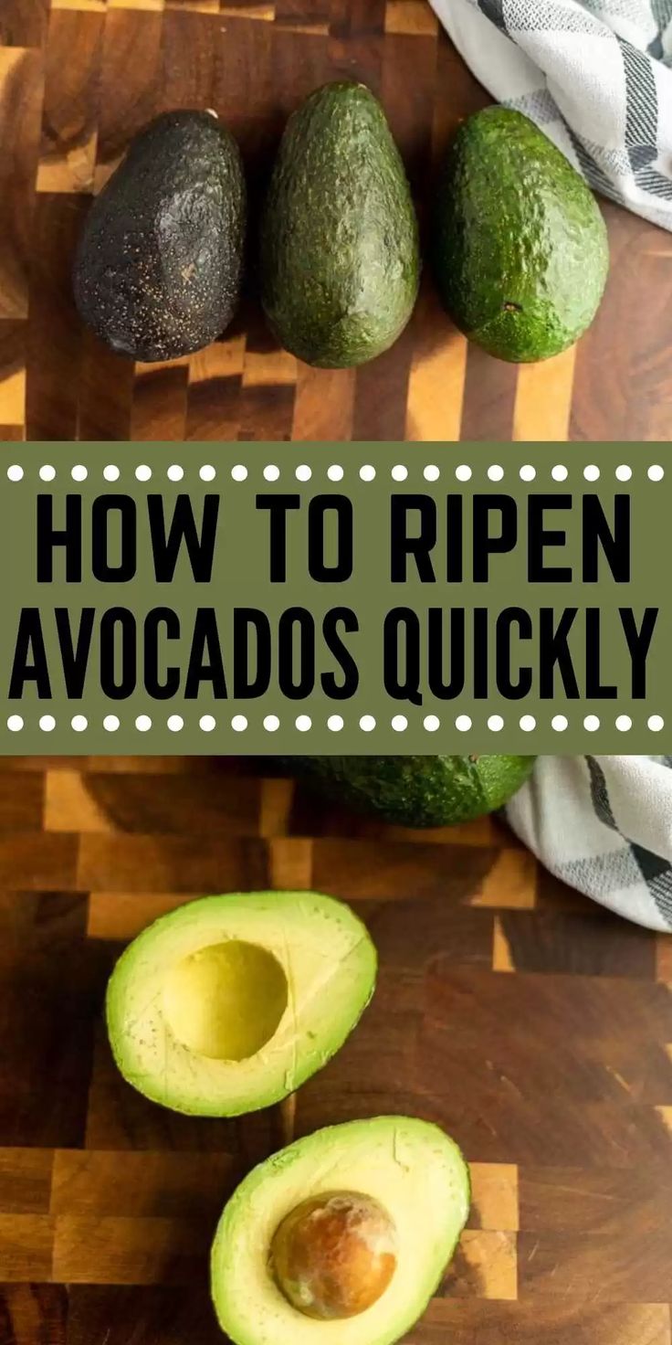 avocados on a cutting board with the title how to ripen avocados quickly