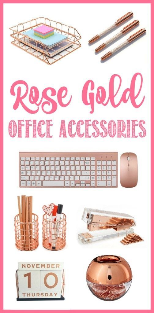 rose gold office accessories are on display with the words rose gold office accessories above them