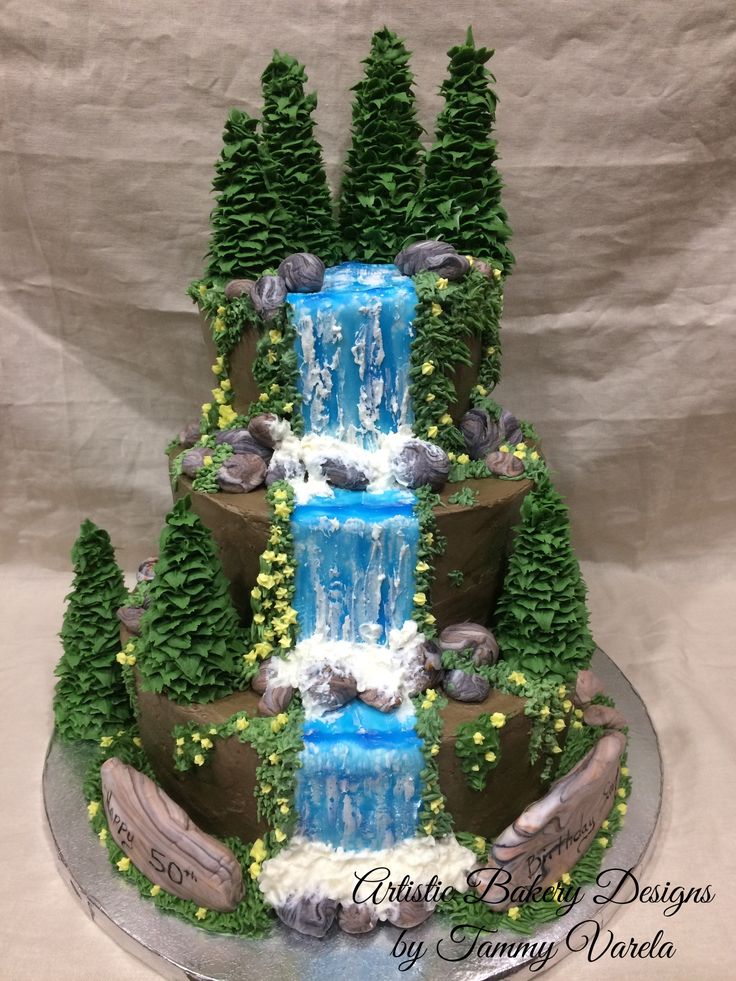 a cake that is made to look like a waterfall