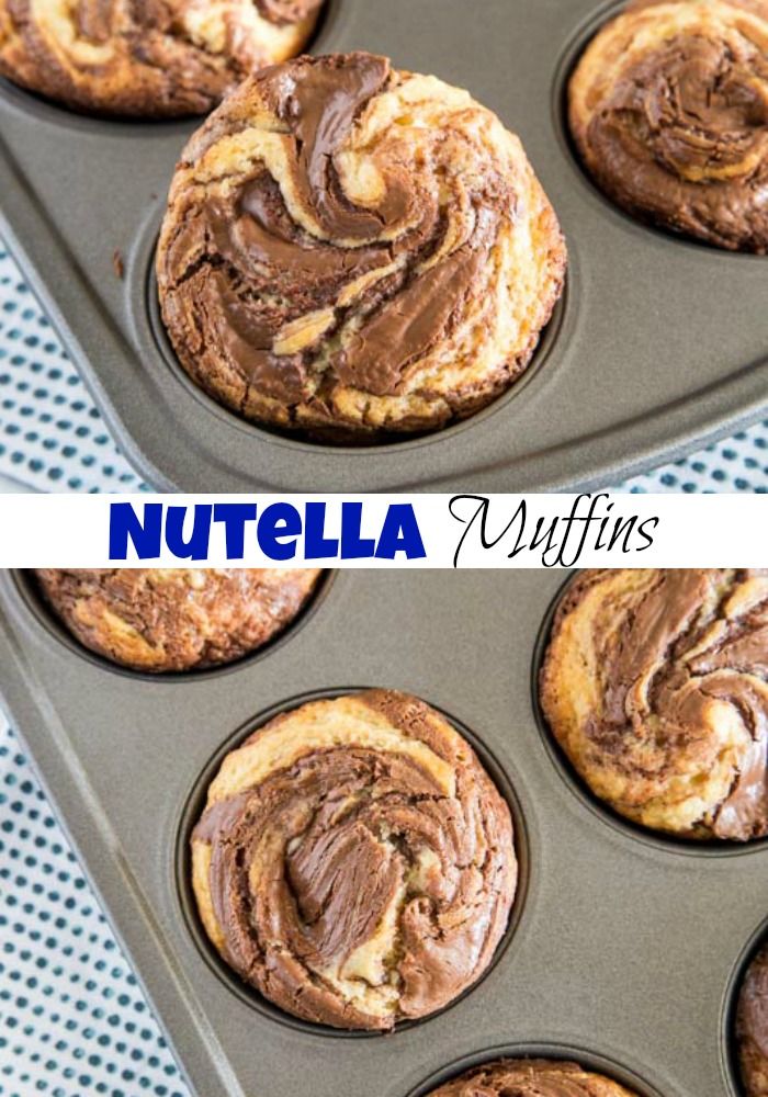 nutella muffins with chocolate frosting in a pan