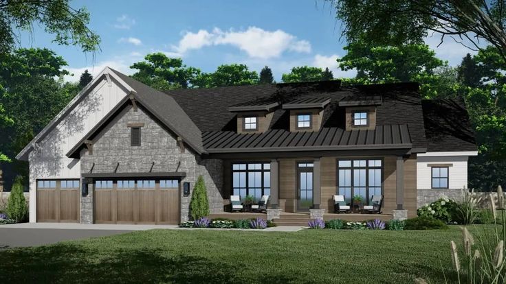 this is an artist's rendering of the front elevation of these craftsman - style home plans