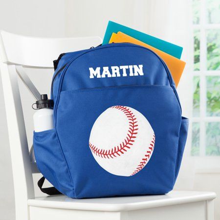 Your little one will love to show off at school this year with their very own personalized backpack! Featuring a baseball, this backpack can be personalized with any name up to 9 characters. Perfect for school supplies, toys, travel, and more! Size: 14\. Color: Blue. Customizable Blue Standard Backpack, Blue Personalized Standard Backpack, Personalized Blue Standard Backpack, Girls Backpacks, Personalized Backpack, Blue Backpack, Girl Backpacks, At School, Walmart Shopping