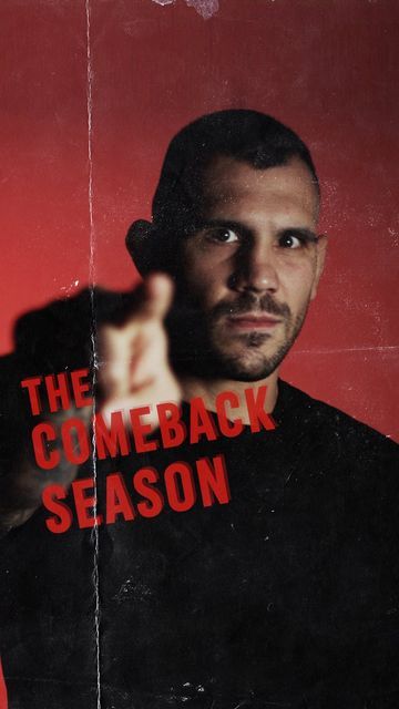 a man is pointing at the camera with his hand in front of him that says, the come back season