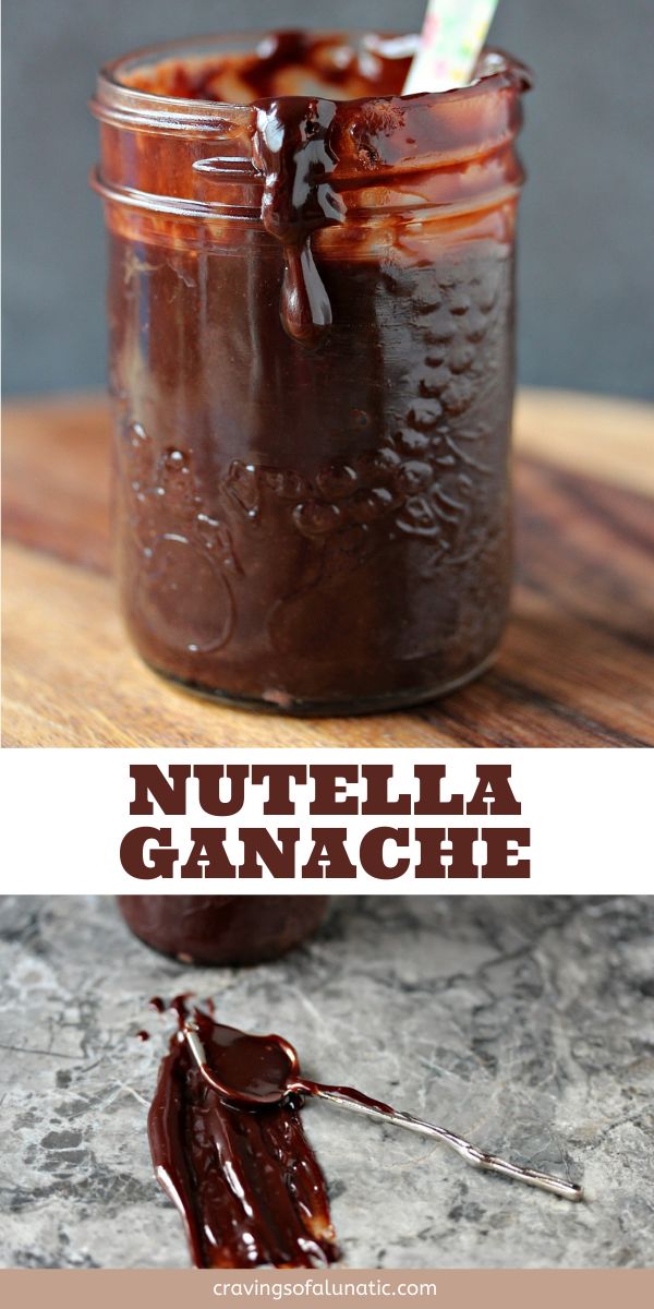 nutella ganache in a glass jar with spoon