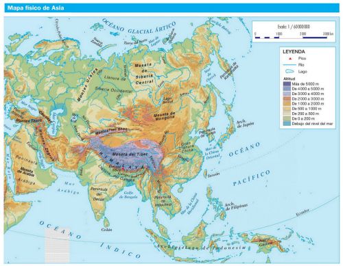 a map of asia showing the major landforms