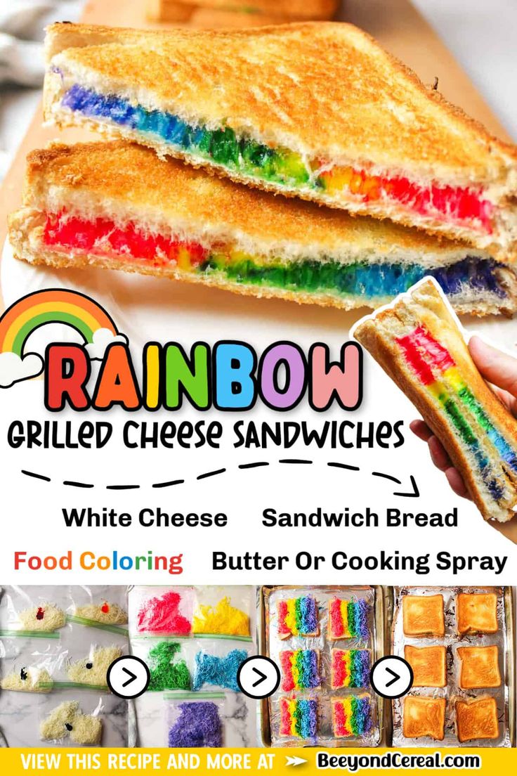 rainbow grilled cheese sandwiches with white cheese sandwich bread