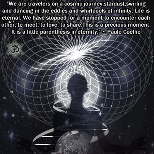 a man is sitting in front of a globe with the words, we are travelers on a cosmic journey