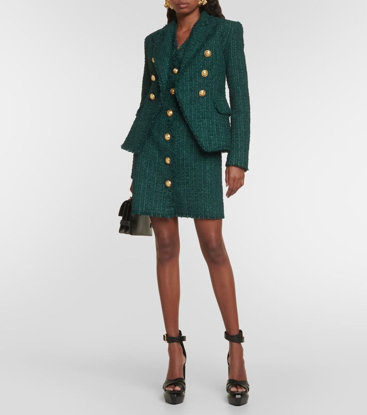 Balmain Tweed, Tweed Jackets, Green Tweed, Tweed Fabric, Tweed Blazer, Color Name, Green Jacket, Tweed Jacket, Dressing Up