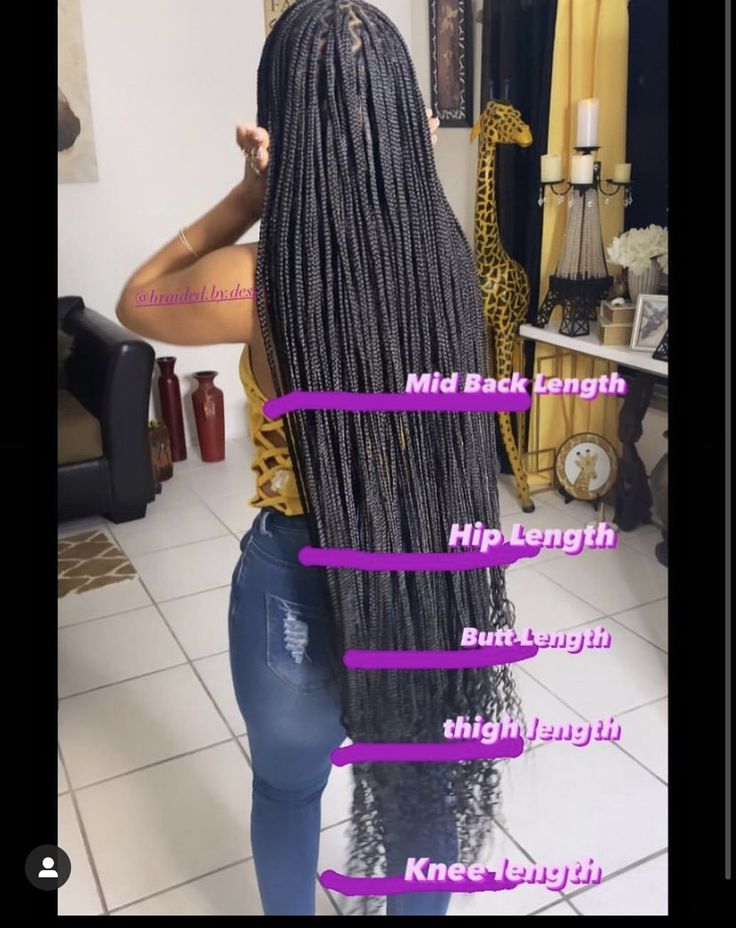 Hair Lengths Chart Braids, Different Box Braid Lengths, Knotless Box Braids Price List, Hairstyles With One Bundle Of Braiding Hair, Braiding Hair Length Chart, Hair Lengths Braids, Hair Length Chart Braids, Different Type Of Braids For Black Women, Braiding Length Chart