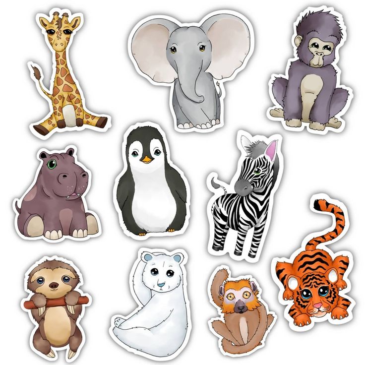 a bunch of stickers with different animals on them