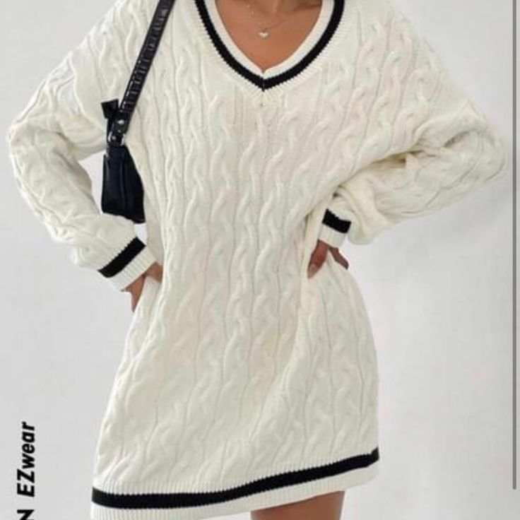 Shein Sweater Dress- Never Worn, Oversized M, Can Upload Picture Of It Also If Interested!! Perfect For Gamedays White V-neck Sweater Dress For Fall, Oversized White Mini Dress, Casual White Mini Sweater Dress, Chic White Sweater Dress For Day Out, Oversized White Sweater Dress For Spring, Oversized White Casual Dress, White Oversized Casual Dress, White Sweater Dress For Day Out In Spring, Casual V-neck Sweater Dress