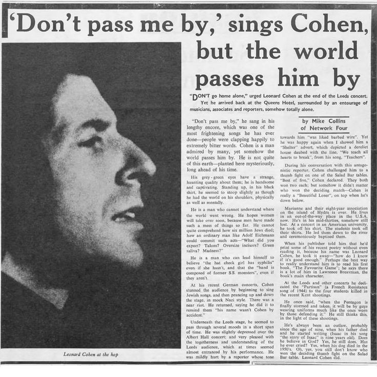 a newspaper article with an image of a man's face and the words don't pass me by, sings coleen, but the world passes him