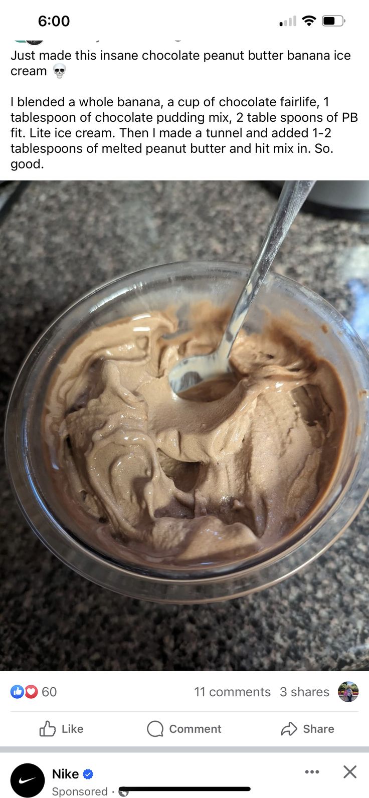 a bowl filled with ice cream sitting on top of a counter