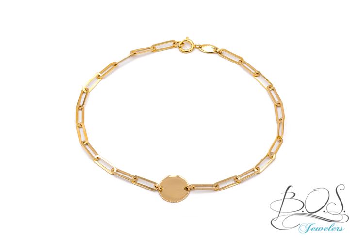 Gorgeous circle charm on paper clip bracelet crafted in solid 14 karat yellow gold. Bracelet measures 7'' inches total length. Everyday Round Cable Chain Bracelets, Elegant 14k Gold Paperclip Bracelet With Delicate Chain, Elegant Yellow Gold Paperclip Bracelet With Delicate Chain, Dainty Cable Chain Bracelet, Elegant Everyday 14k Gold Charm Bracelet, Everyday Elegant 14k Gold Charm Bracelet, Chic Yellow Gold Paperclip Bracelet With Adjustable Chain, Elegant Charm Bracelet With Cable Chain As Gift, Elegant Cable Chain Charm Bracelet As Gift