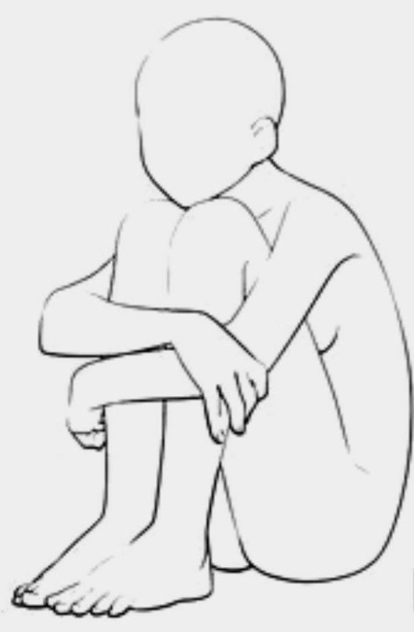 a drawing of a person sitting on the ground with their arms folded over their knees