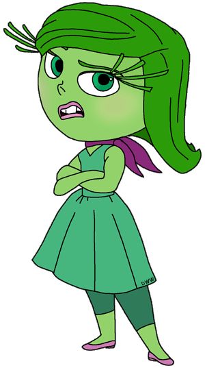 a cartoon girl with green hair and blue eyes is looking at the camera while she's frowning