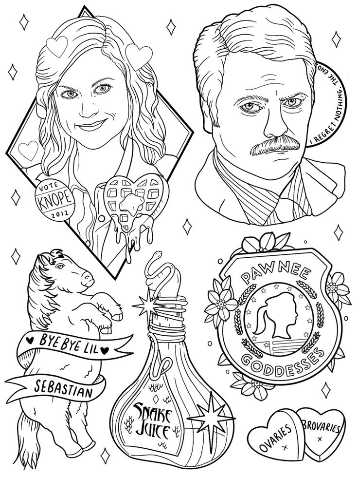 two people and some other things are in this coloring page