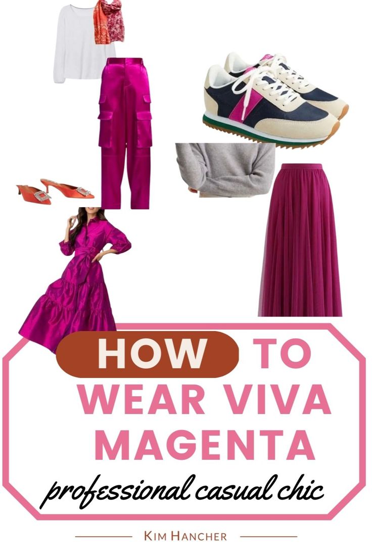 Are you a woman over 40 and feel like you can't take risks when it comes to fashion? Well, why not break the fashion rules and try something new? From casual looks to dressy attire, find out how to wear this bold and vibrant hue in six easy and stylish ways. Magenta And Navy Blue Outfit, Magenta Cardigan Outfit, Fuschia Cardigan Outfit, Majenta Color Outfit, Magenta Street Style, Color Of 2023, Shantung Silk Dress, Middle School Fashion, Fashion Forward Outfits