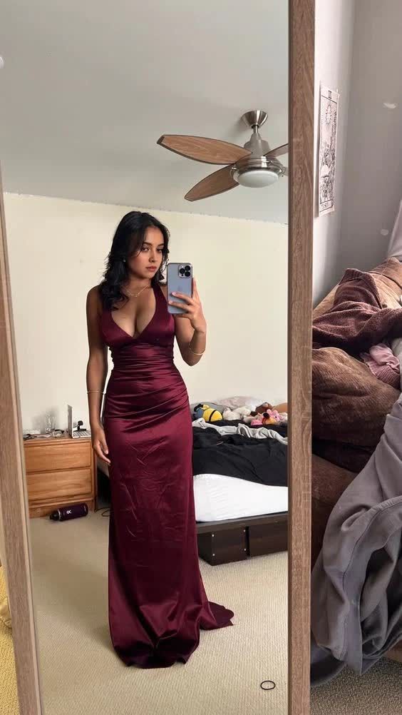 Satin Plunging V- Neckline Long Evening Dress, Prom Dresses, Evening Party Dresses Evening Party Dresses, Backless Evening Dress, Floor Length Prom Dresses, Long Evening Dress, Prom Dress Inspiration, Cute Prom Dresses, Long Prom Dresses, Stylish Party Dresses, Pretty Prom Dresses